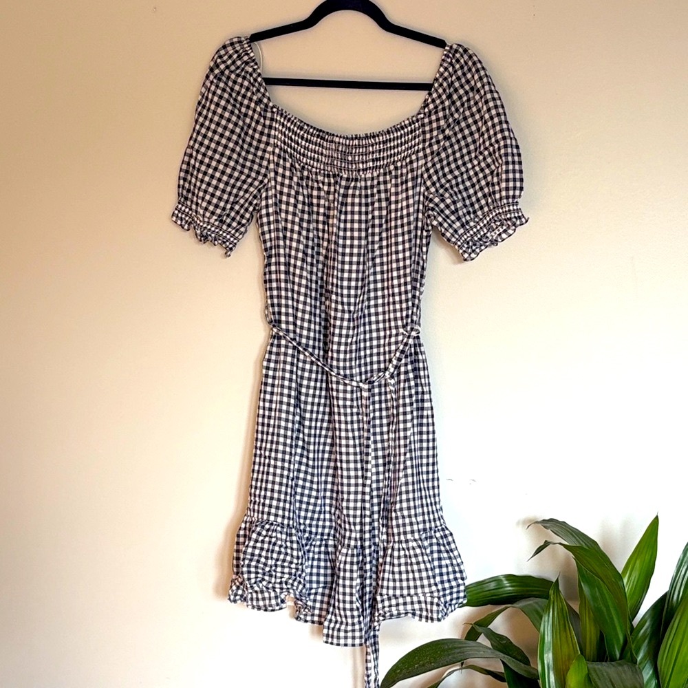 Draper James Navy  and White Gingham Mini Dress